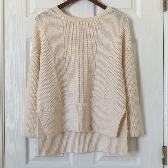 Rag & Bone Oversized Merino Wool Ribbed Knit Boat Neck High Low Sweater Cream S - Picture 1 of 12
